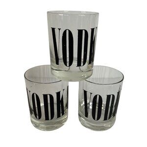 Vintage VODKA Glasses Bold Black Typeset Lettering mid century Lot of 3